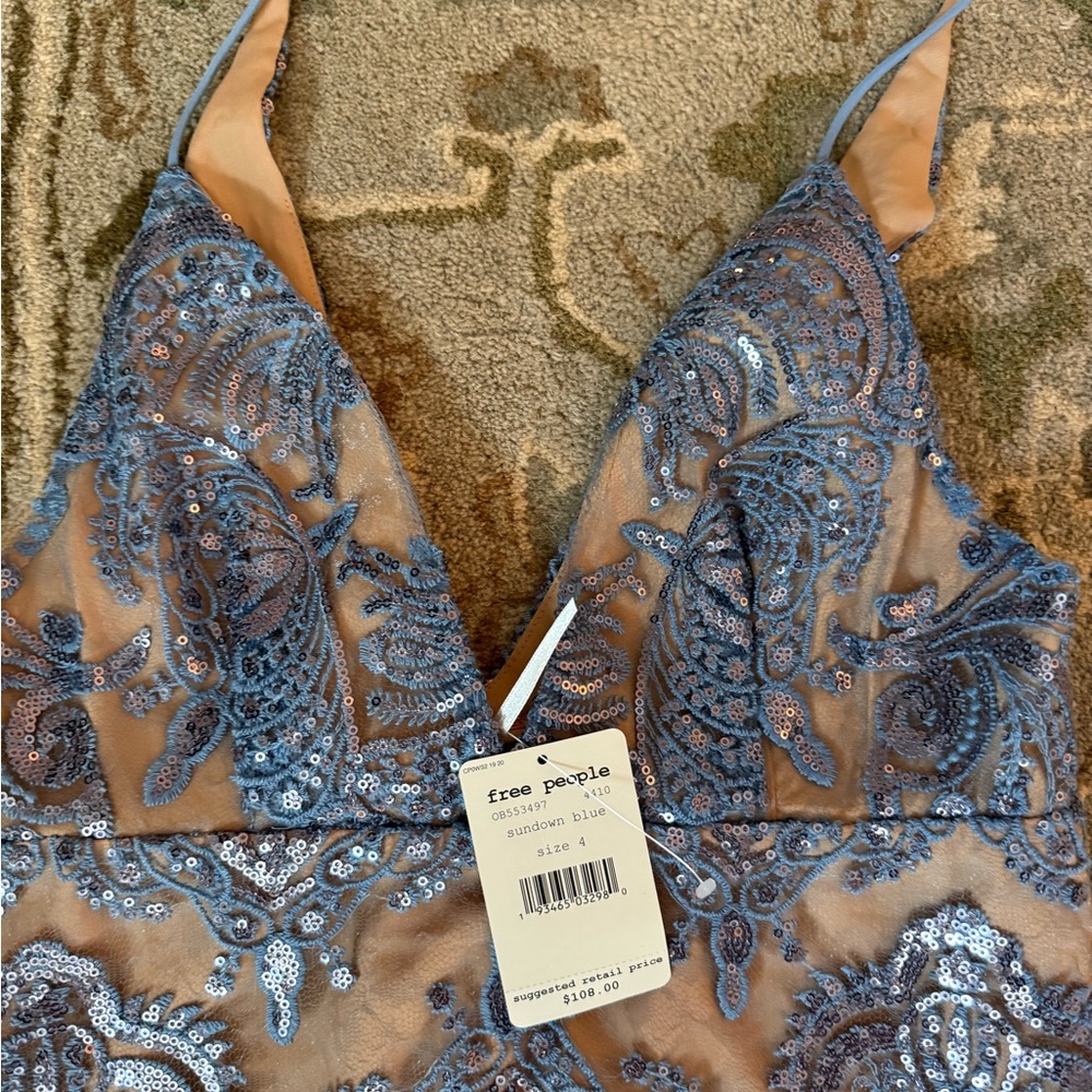 Free People Embroidered Sequin Dress in Blue